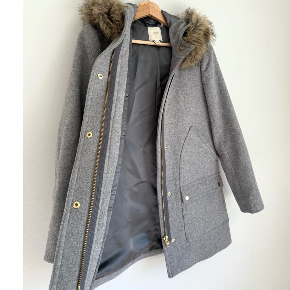 J. Crew Signature Wool Vail Parka Coat in Grey with Removable  Hood - Picture 4 of 7